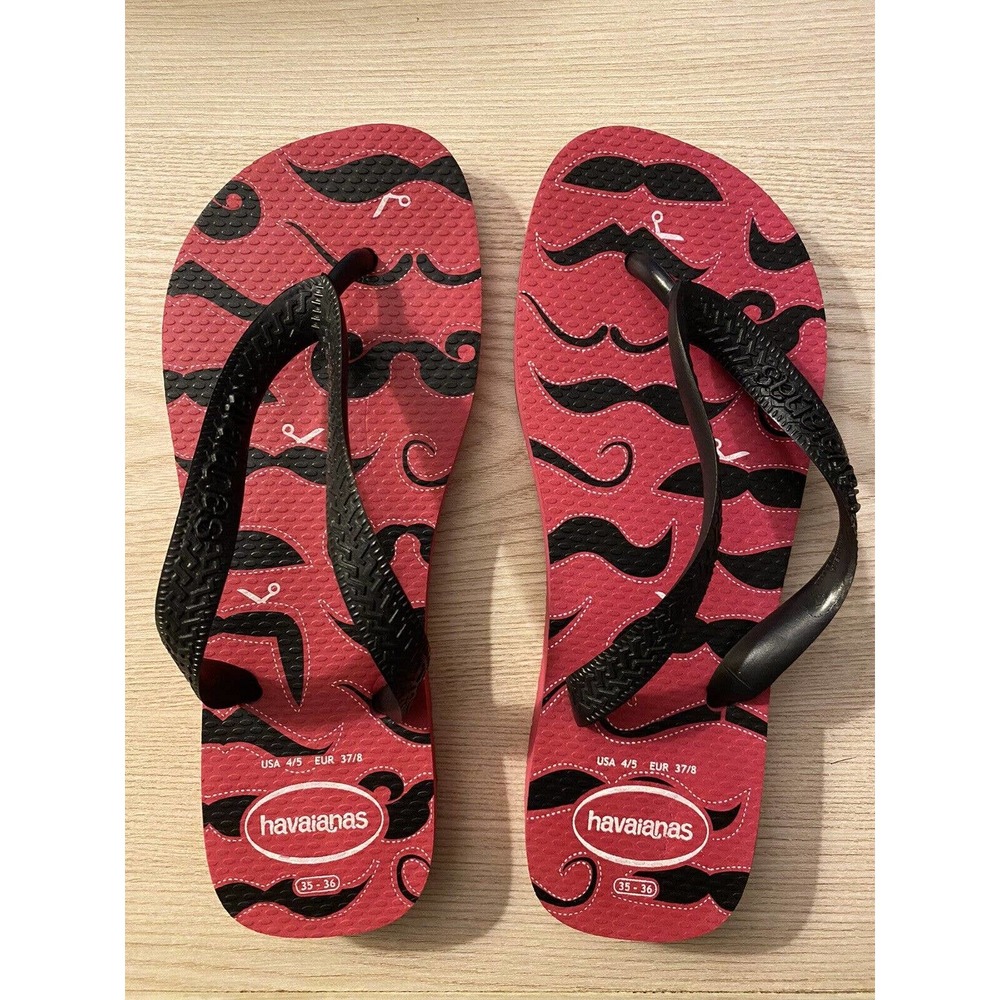 Havaianas Slim Flip Flops Sandals Fun Cut-Out Pink Print Size 35-36, US 4/5 EUC